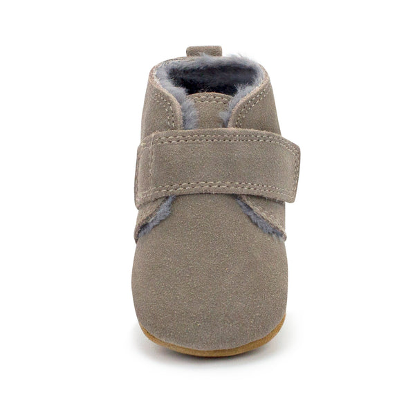 Zutano Gray Leather Furry Lined Baby Shoe
